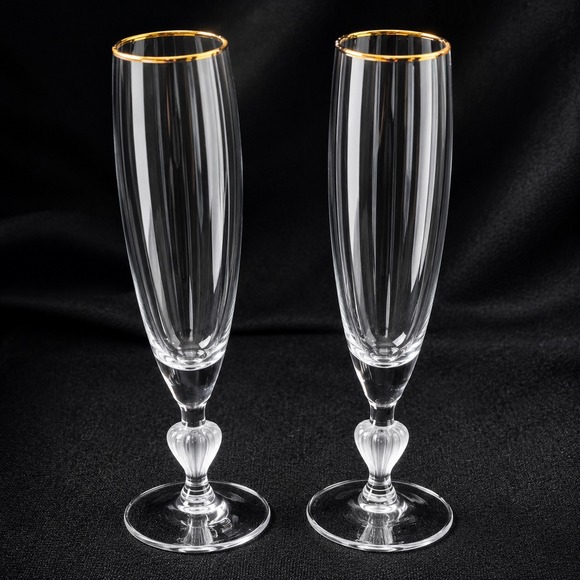 Marquis By Waterford Other - 2 Marquis Waterford Sweet Memories Gold Trim Heart Stem Toasting Flutes Set of 2
